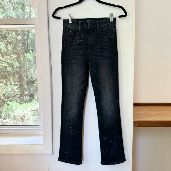 New MOTHER The Insider Ankle Jeans Bootcut Denim High Rise Paint Splatter Black - Picture 6 of 17